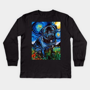 Black Pug Night Kids Long Sleeve T-Shirt